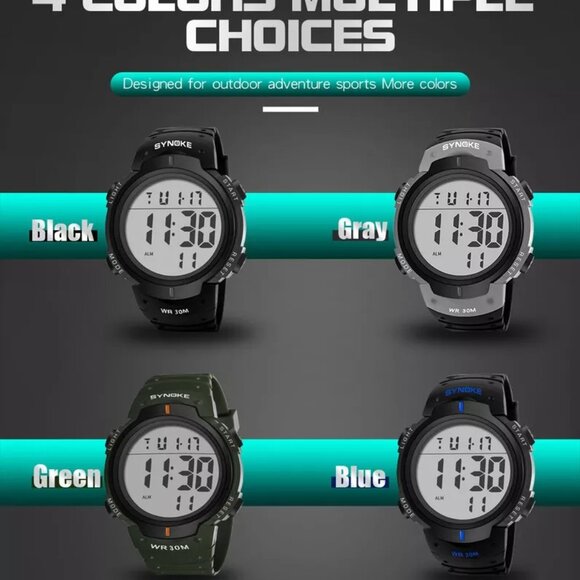 Men's Digital Sports Watches Multifunctional LED Backlight Big Number Watch Gift - Picture 4 of 16